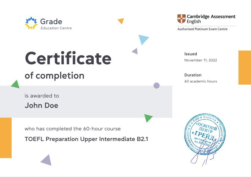 Certificate upon Completion of the Course