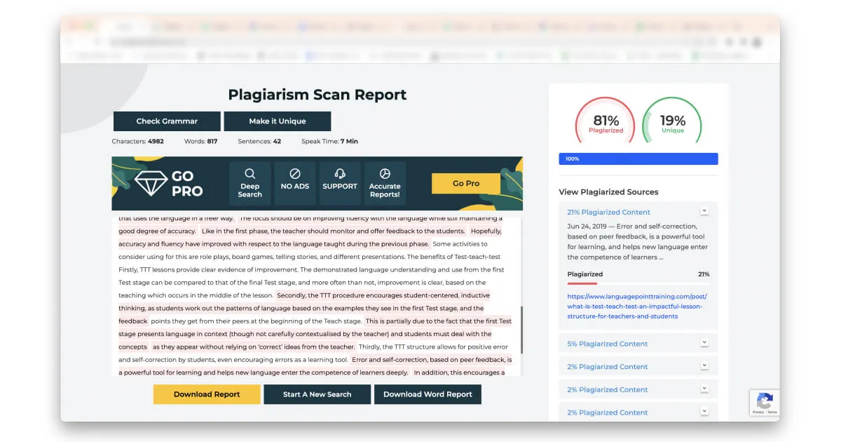 перевірка тексту на плагіат з Plagiarism detector